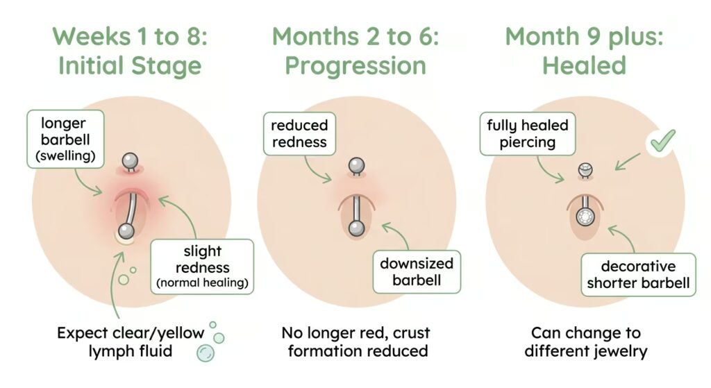 Belly button piercing healing stages