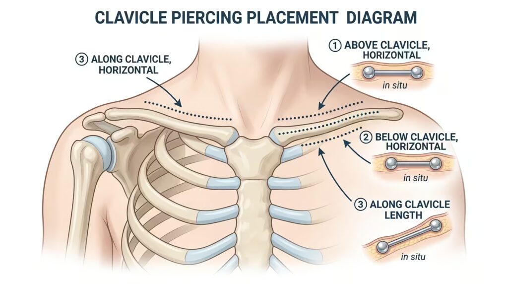 Clavicle piercing placement diagram