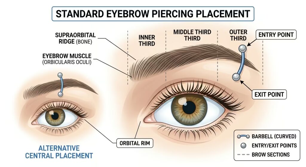 Eyebrow piercing placement diagram