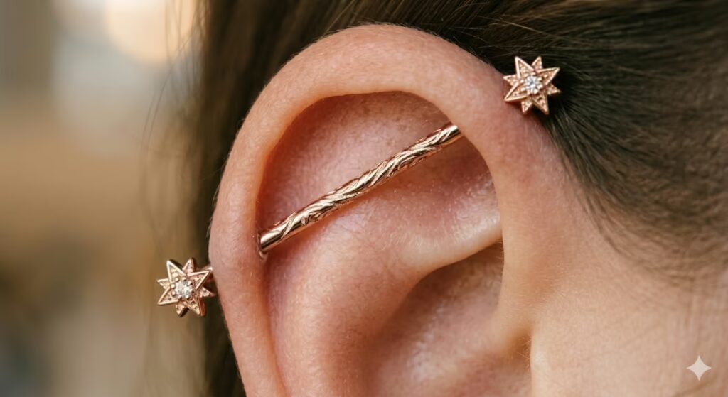 Healed industrial with decorative jewelry