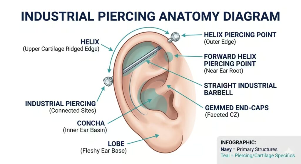 Industrial piercing anatomy diagram