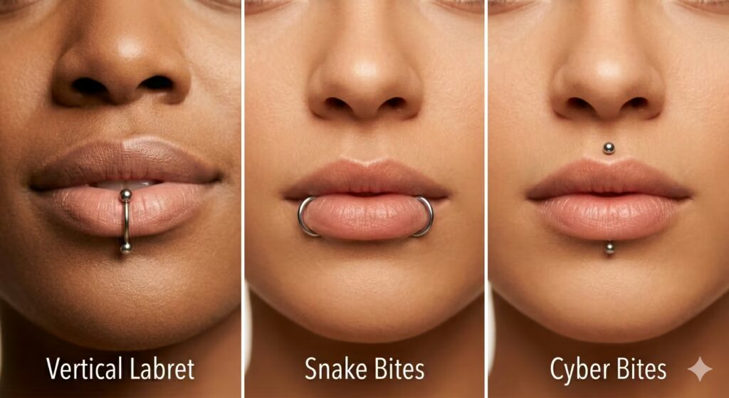 Lower lip and combination piercing styles