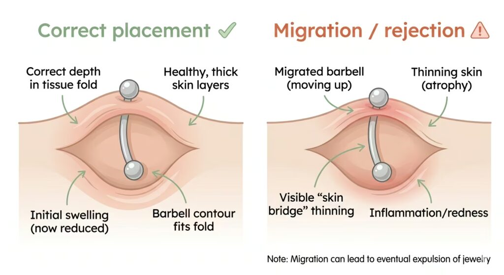 Navel piercing rejection concept