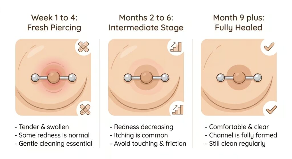 Nipple piercing healing stages