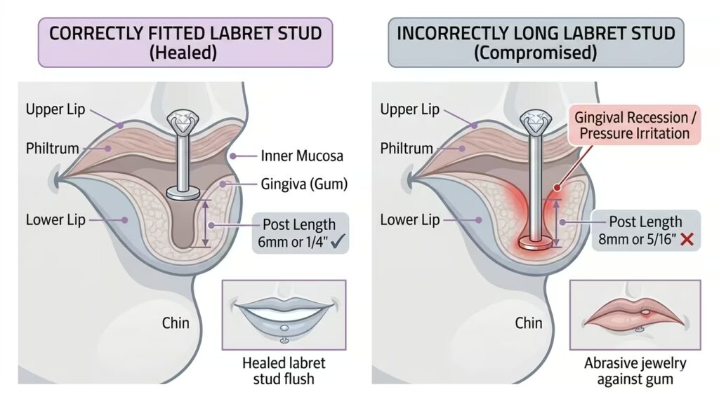 Properly fitted labret stud diagram