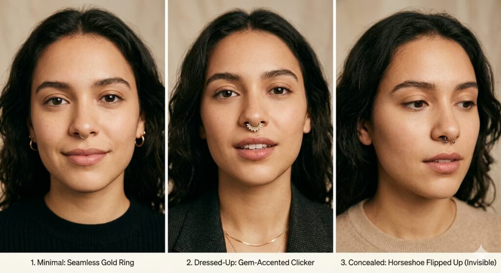 Range of septum jewelry styles