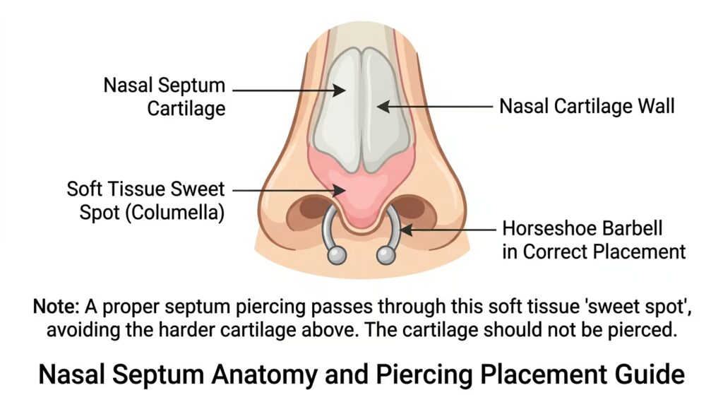 Septum anatomy and sweet spot diagram