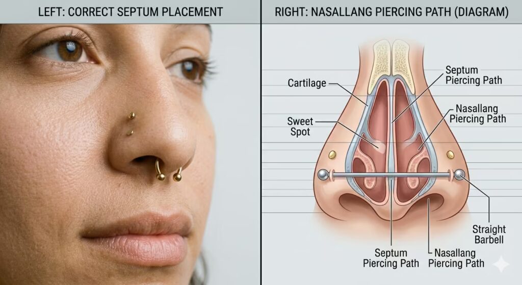 Septum and nasallang piercings