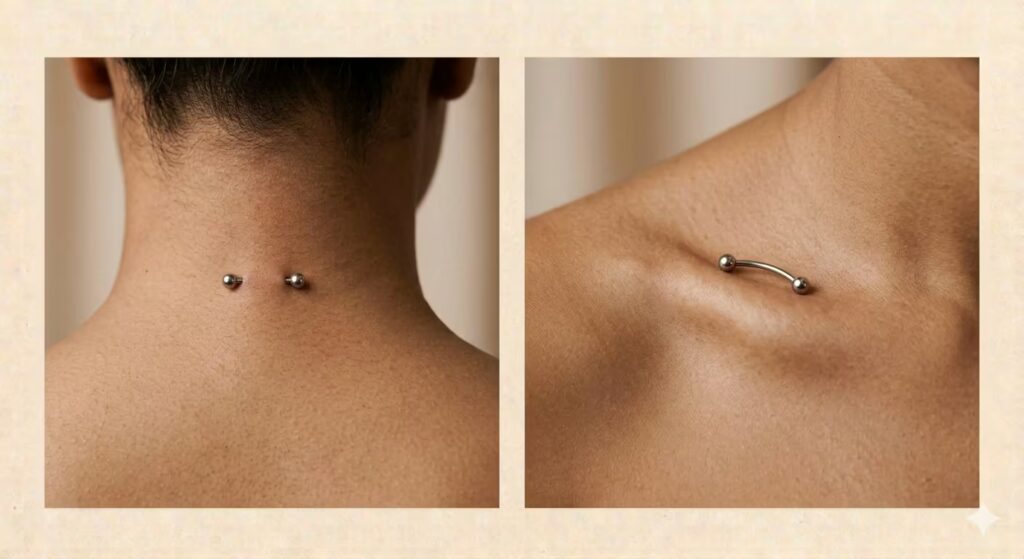 Surface piercings and dermals