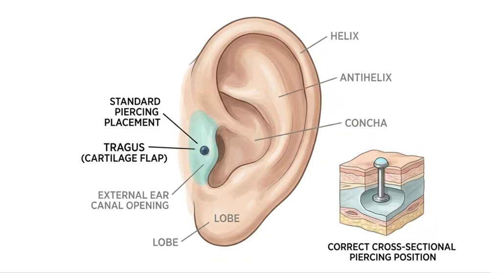 Tragus placement anatomy diagram