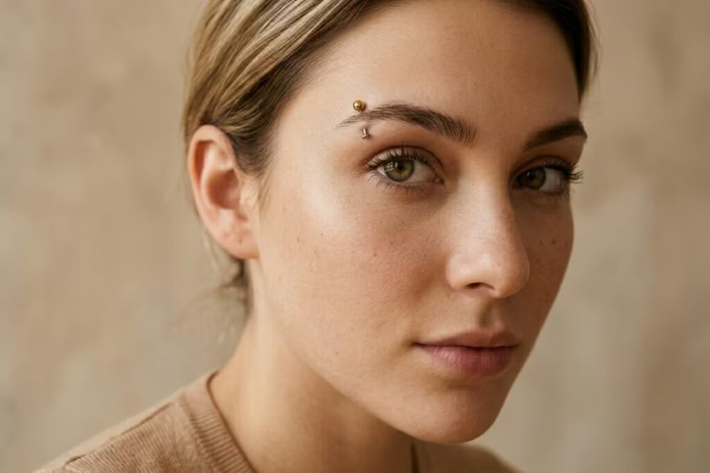 Healed eyebrow piercing on face