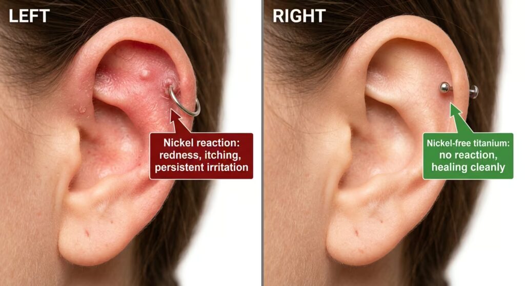 Nickel reaction vs. healthy piercing