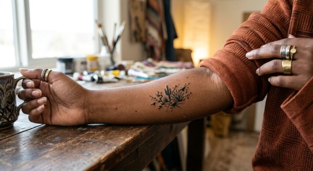 Abstract Expressionist Desert Flora Floral Forearm Tattoos for Women