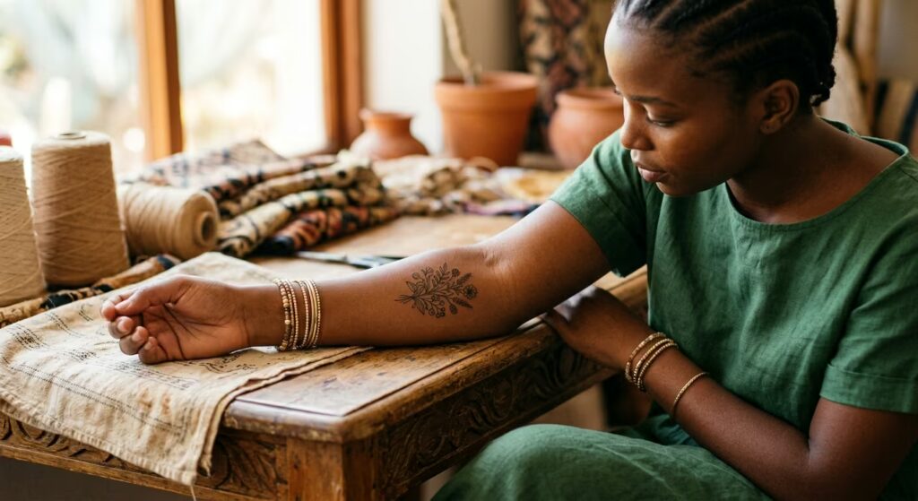 African Traditional Style Floral Forearm Tattoos for Women
