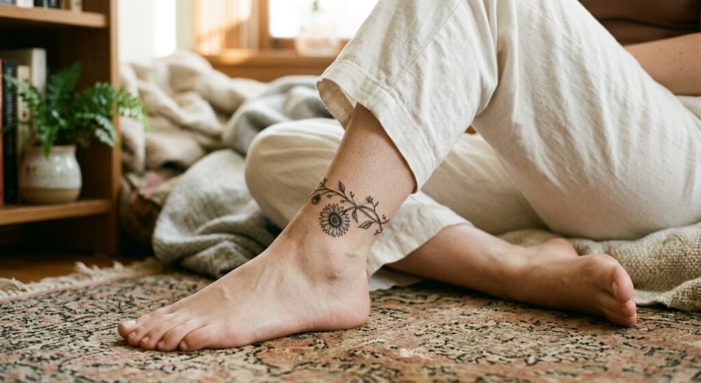 Ankle Bracelet Quiet Loneliness Sunflower Tattoo Designs for Women