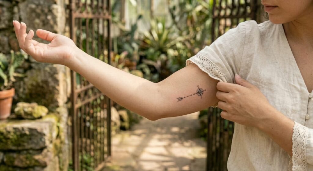 Arrow & Compass Pastel Pop Boho Sleeve Tattoos