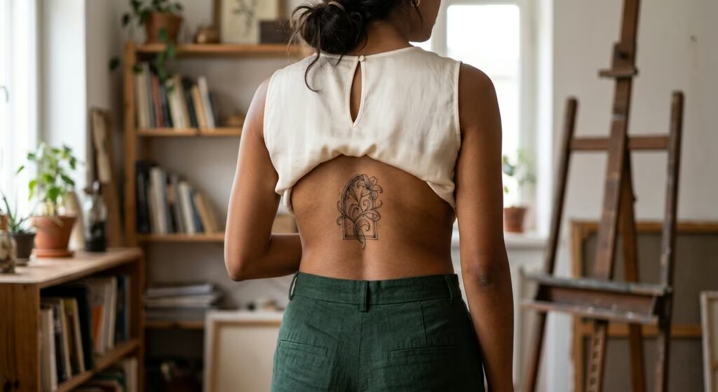 Art Nouveau Celtic Knot Ornamental Lower Back Tattoo