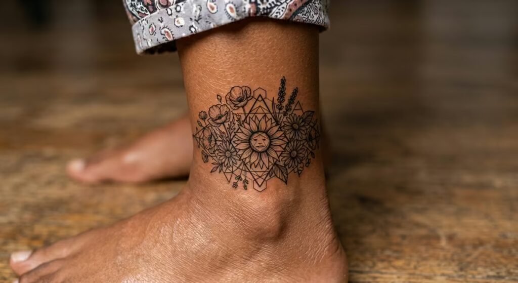 Ankle Geometric Sunflower Ink for Women