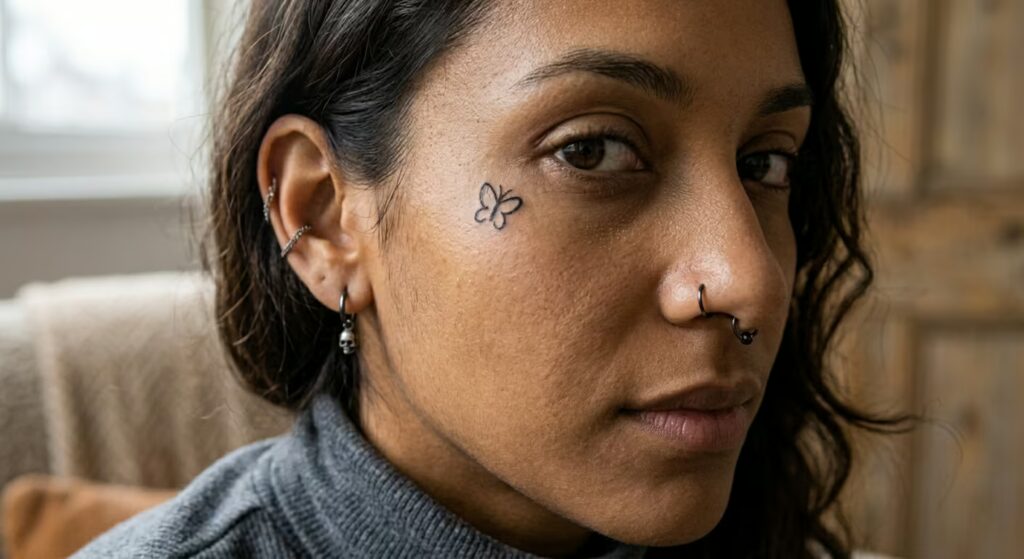 Butterfly_ Ignorant Style Tiny Face Tattoos for Women