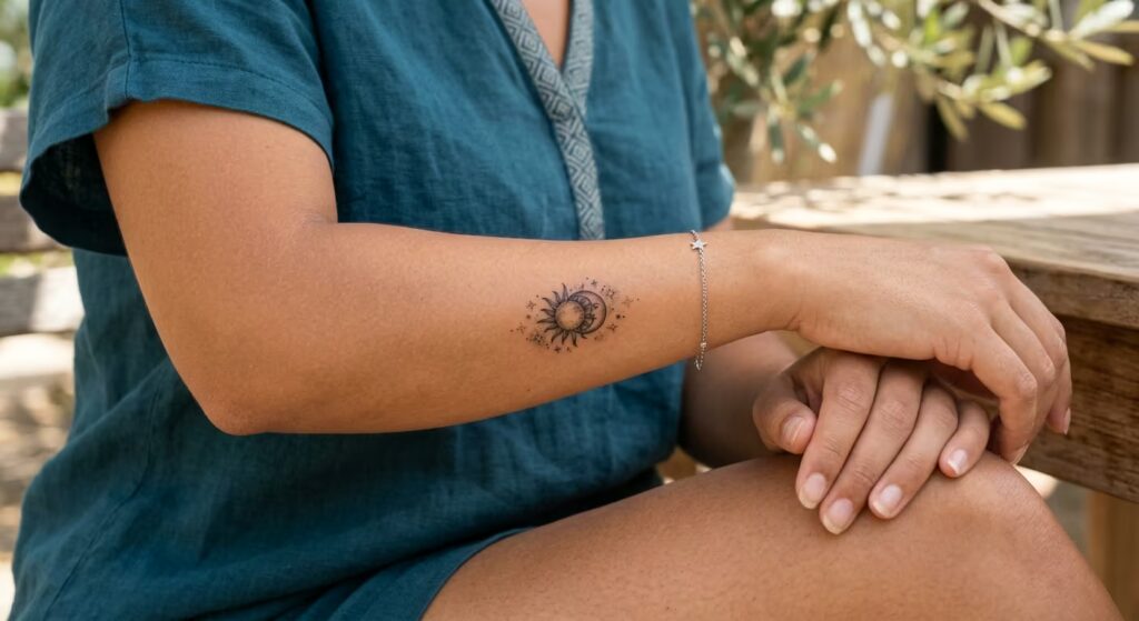 The Sun & Moon sister tattoo
