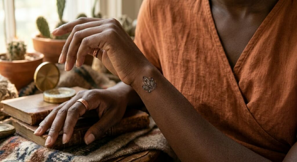 Crystal Cluster White Accent Boho Sleeve Tattoos