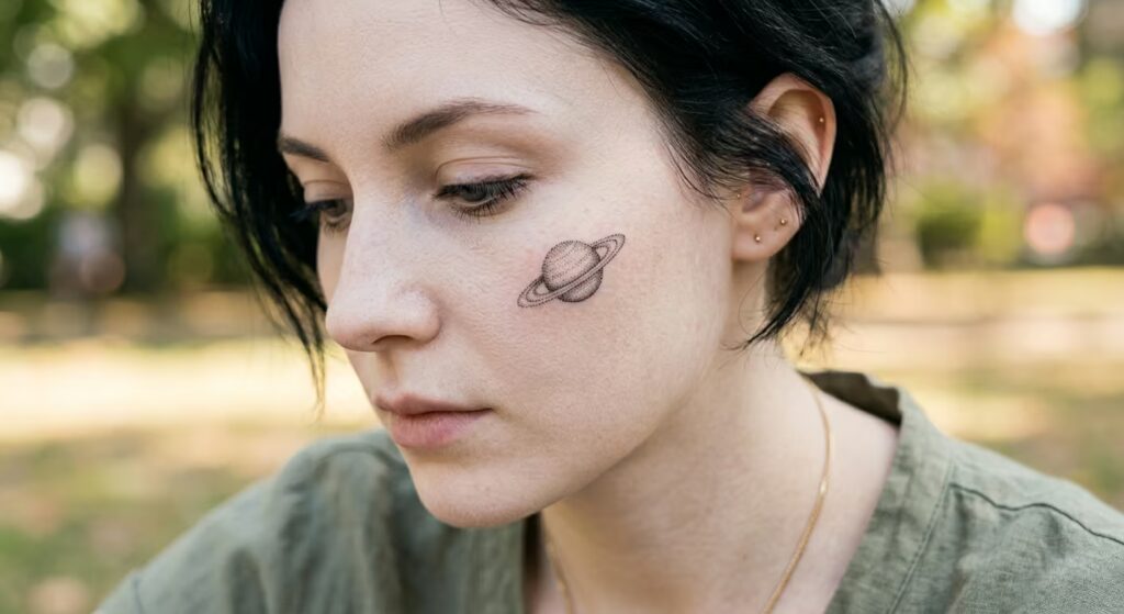 Dotwork Saturn Design_ Tiny Face Tattoos for Women
