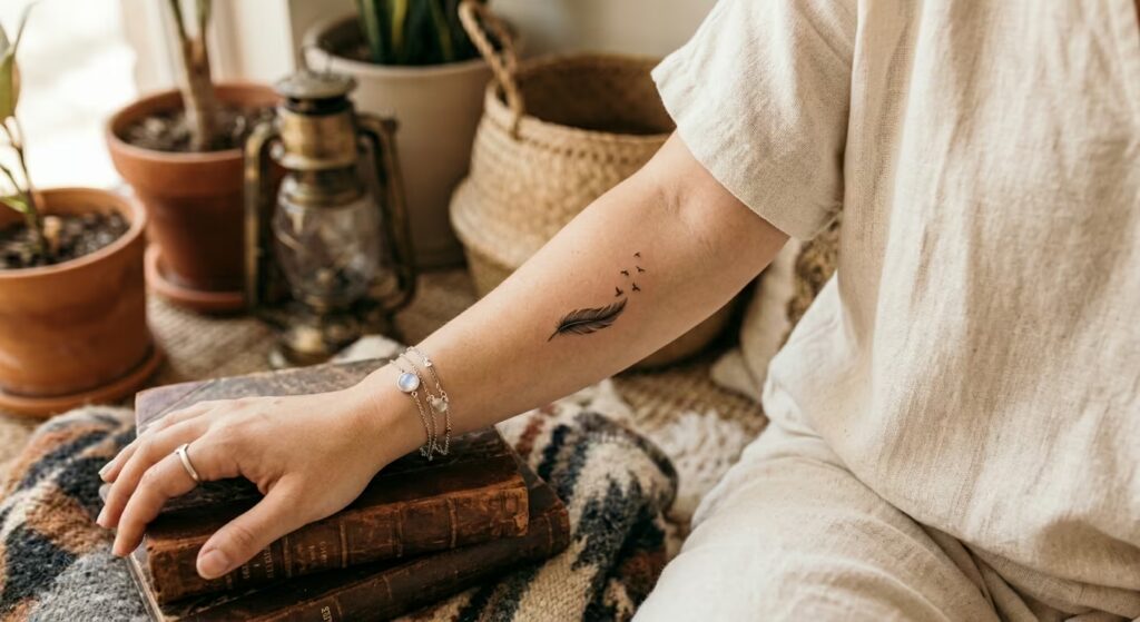 Feather & Flight Blackwork Boho Sleeve Tattoos