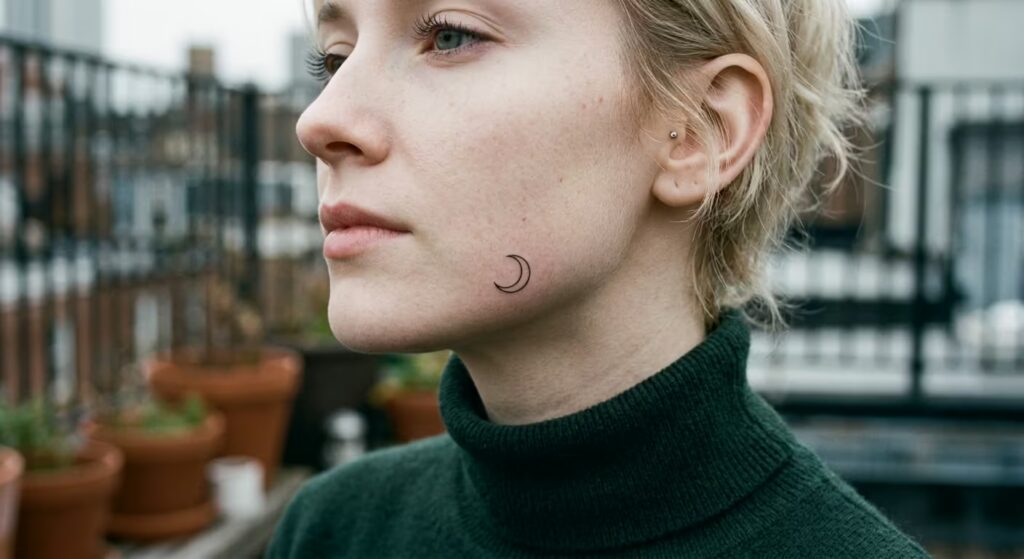 Fine-Line Crescent Moon_ Tiny Face Tattoos for Women
