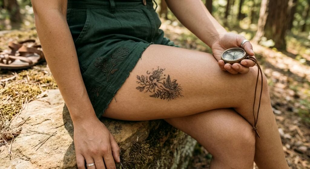 Forest Goddess Etching Boho Sleeve Tattoos