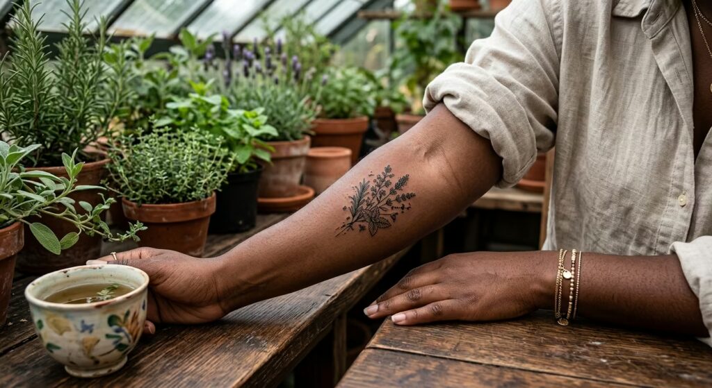 Glitch Art Herb Garden Floral Forearm Tattoos for Women