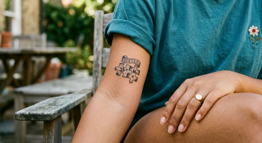 Puzzle Piece Hearts sister tattoos