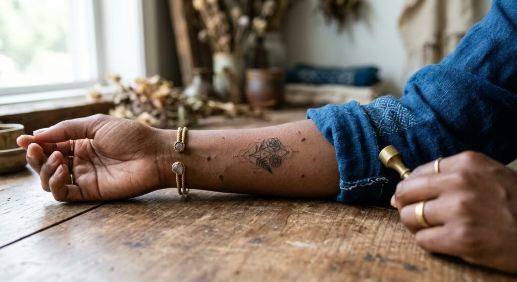 Language of Flowers Geometric Fusion Floral Forearm Tattoos for Women