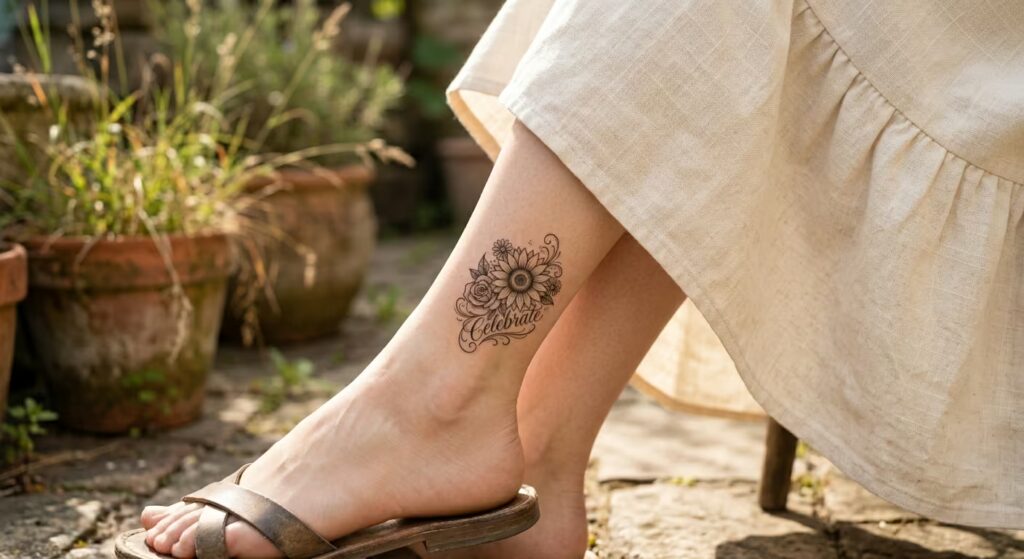 Ankle Chicano Bouquet Sunflower Tat for Women