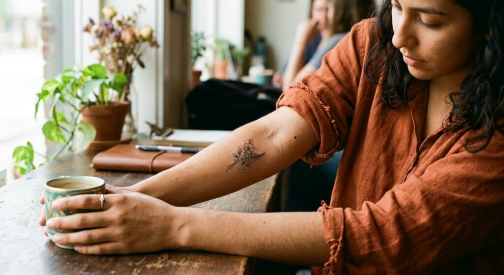 Pointillism Sketch Style Floral Forearm Tattoos for Women