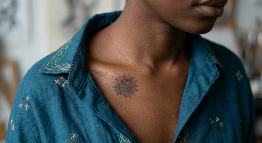 Collarbone Celtic Sunflower Tat for Women