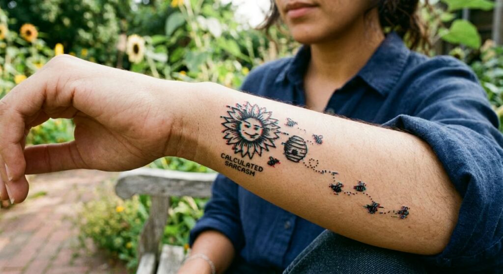 Rebellious Glitch_ The _Calculated Sarcasm_ Sunflower Tattoo Designs for Women