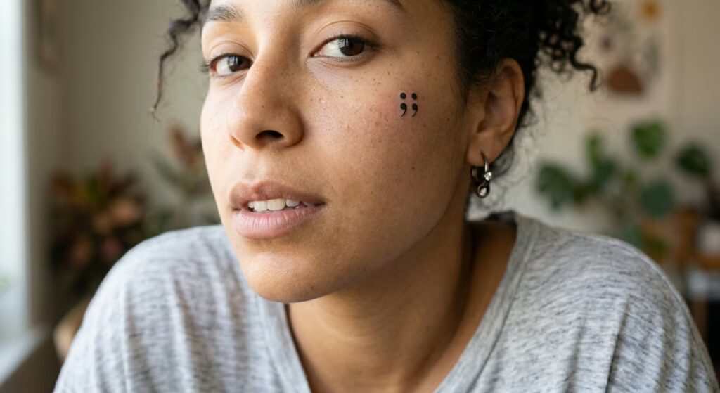 Semicolon_ Symmetrical Tiny Face Tattoos for Women