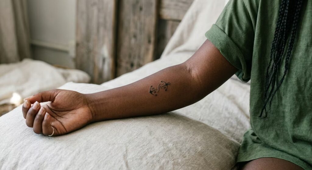 Negative Space Anchors sister tattoo