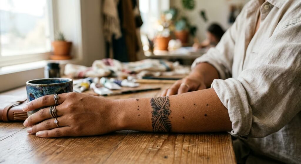 Tribal Vertical Cuff Floral Forearm Tattoos for Women