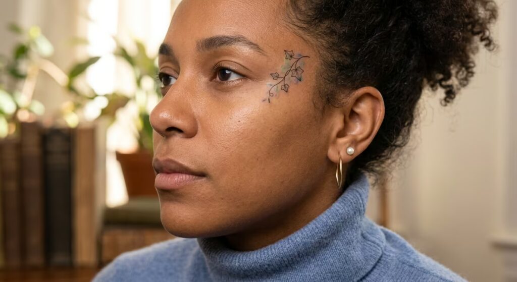 Vine & Ivy Tiny Face Tattoo Idea