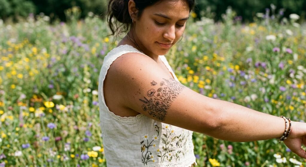 Wildflower Meadow Boho Sleeve Tattoo Ideas