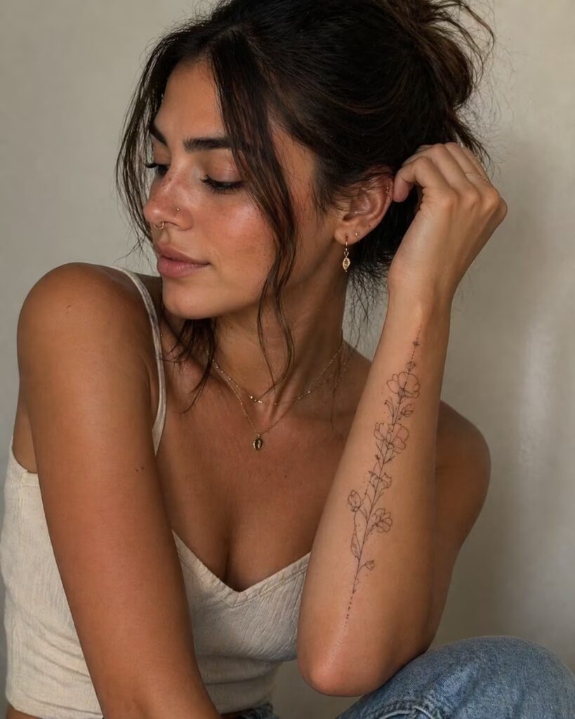 Fine-Line Wildflower Forearm Deep Meaning Tattoo