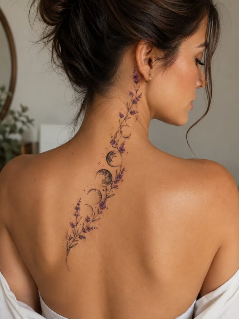 Lunar Phases and Lavender Deep Meaning Tattoo for Women