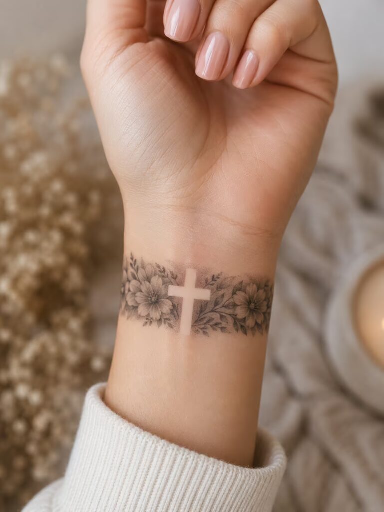 Negative Space Cross Christian Wrist Tattoo