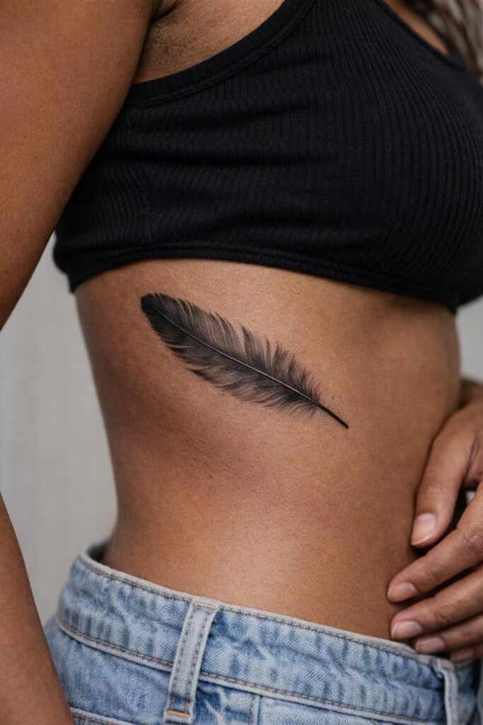  Realistic Side Feather Deep Meaning Tattoo