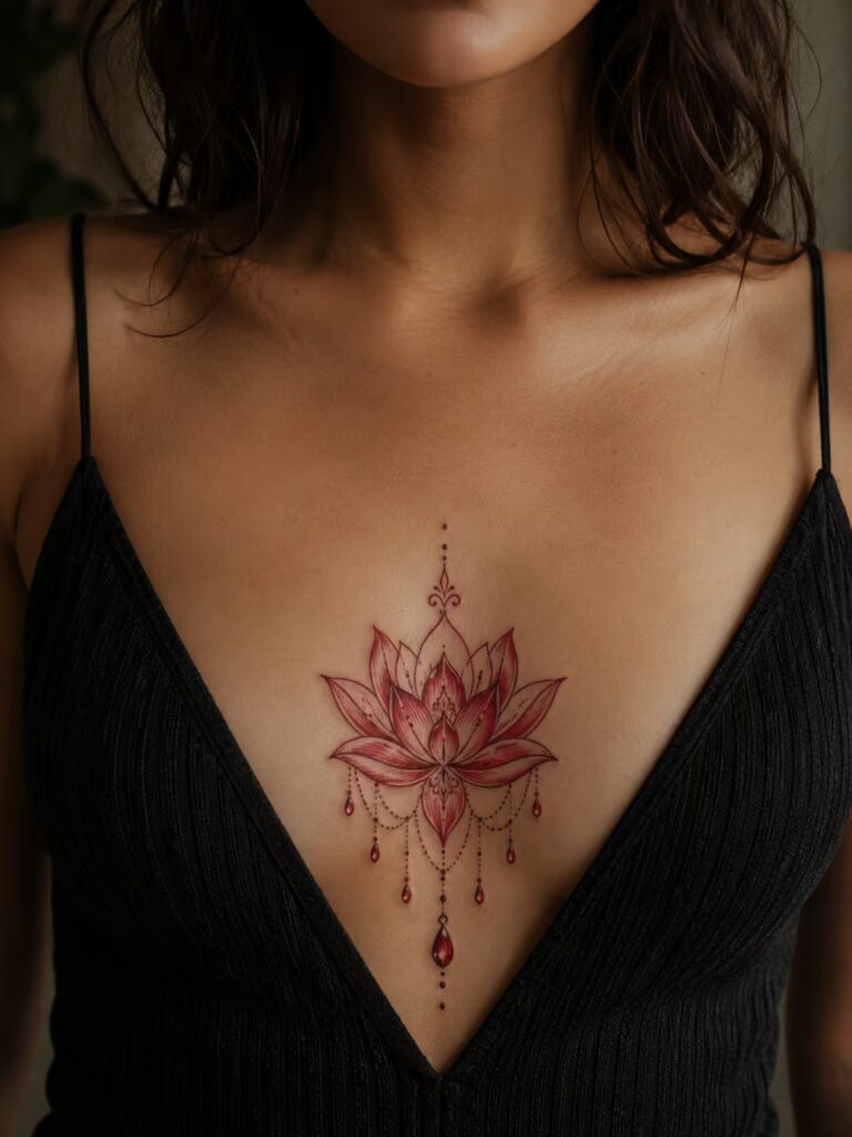 Sternum Chandelier Red Lotus Tattoo