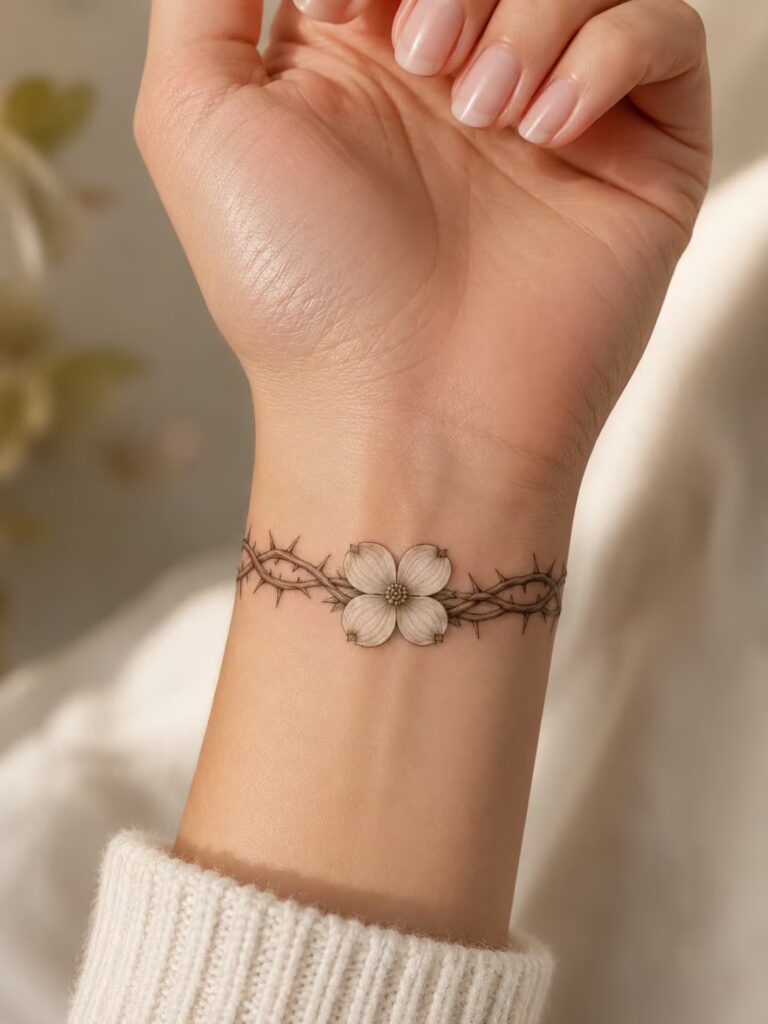 The Crown of Thorns & Dogwood Christian Wrist Tattoo
