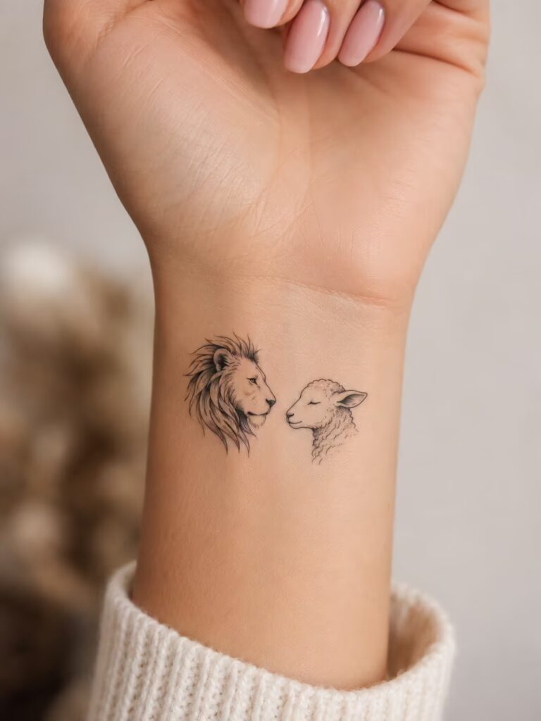 The Lion and the Lamb Christian Wrist Tattoo
