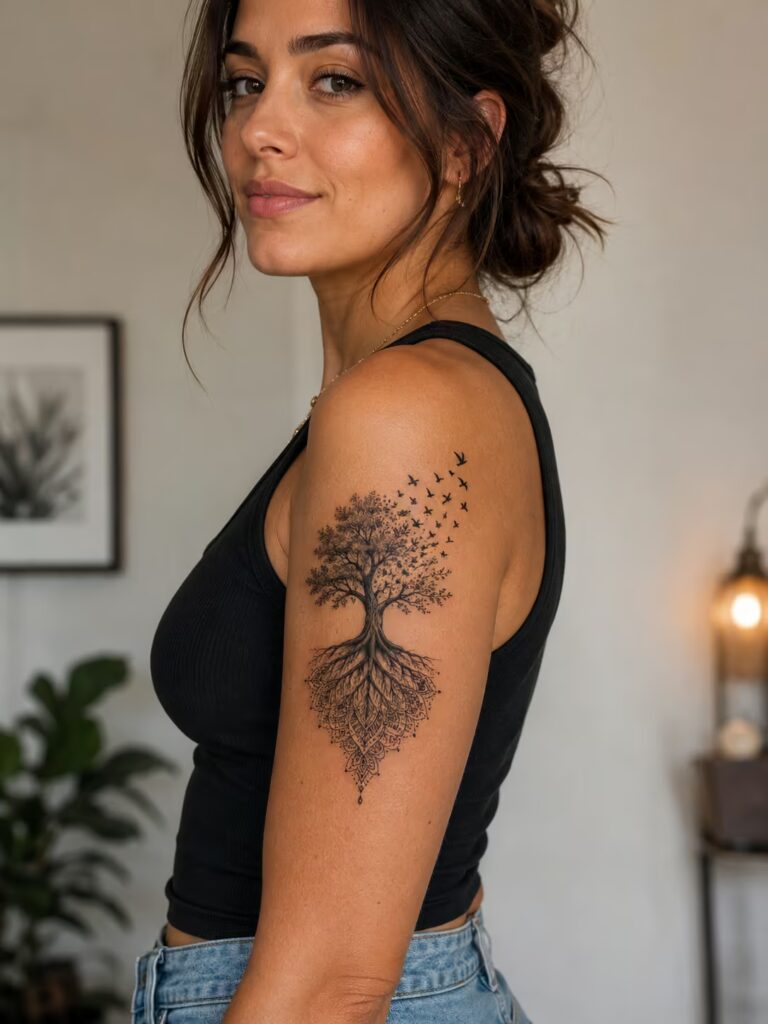 The Roots and Wings Oak Deep Meaning Tattoo for Women