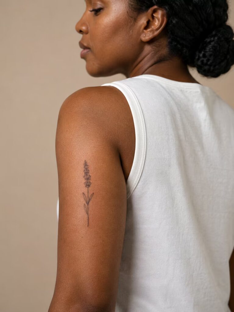 A Single Delicate Sprig of Lavender on the Upper Arm